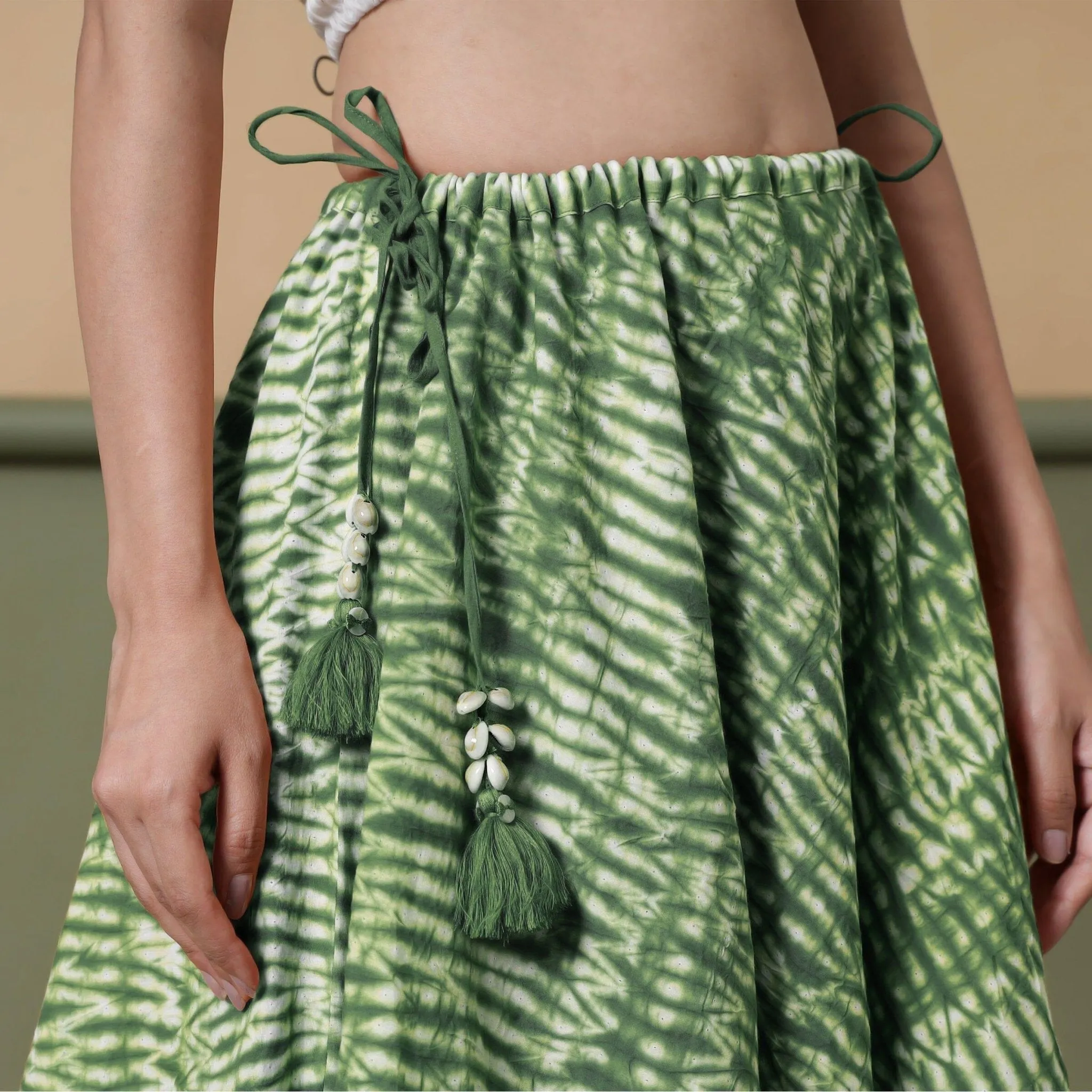 6-Way Convertible Forest Green Tie-Dye Cotton Skirt Dress