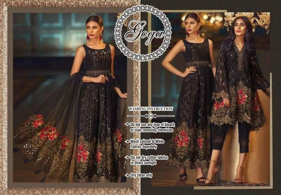 Baroque Chiffon Dresses - Embroidered Net Dupatta - Replica - Unstitched