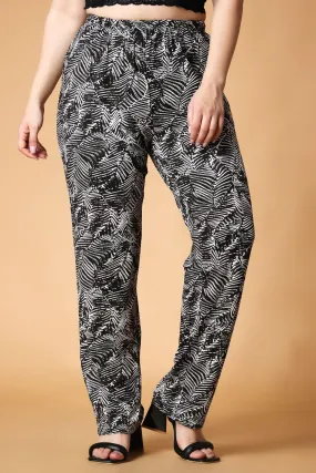 Black & White Leaves Printed Pants