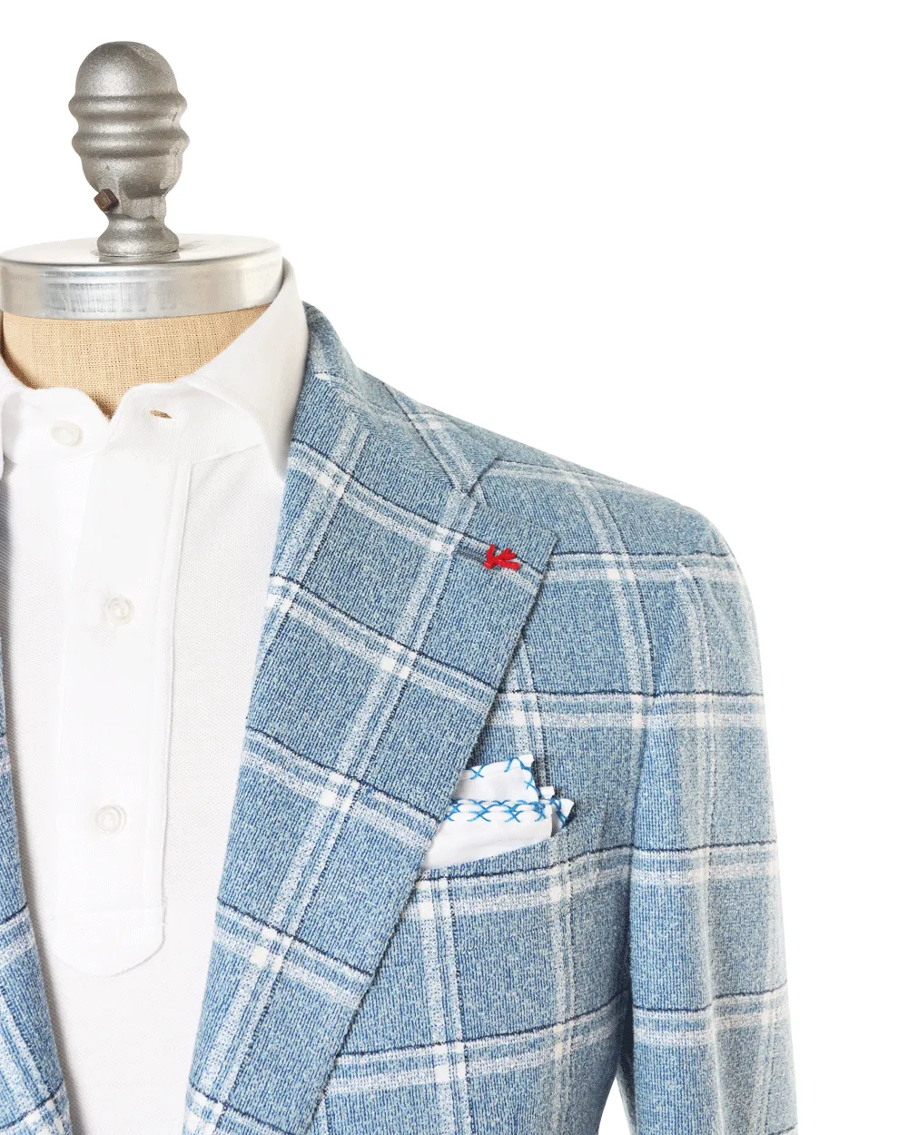 Blue and White Textured Windowpane Sportcoat