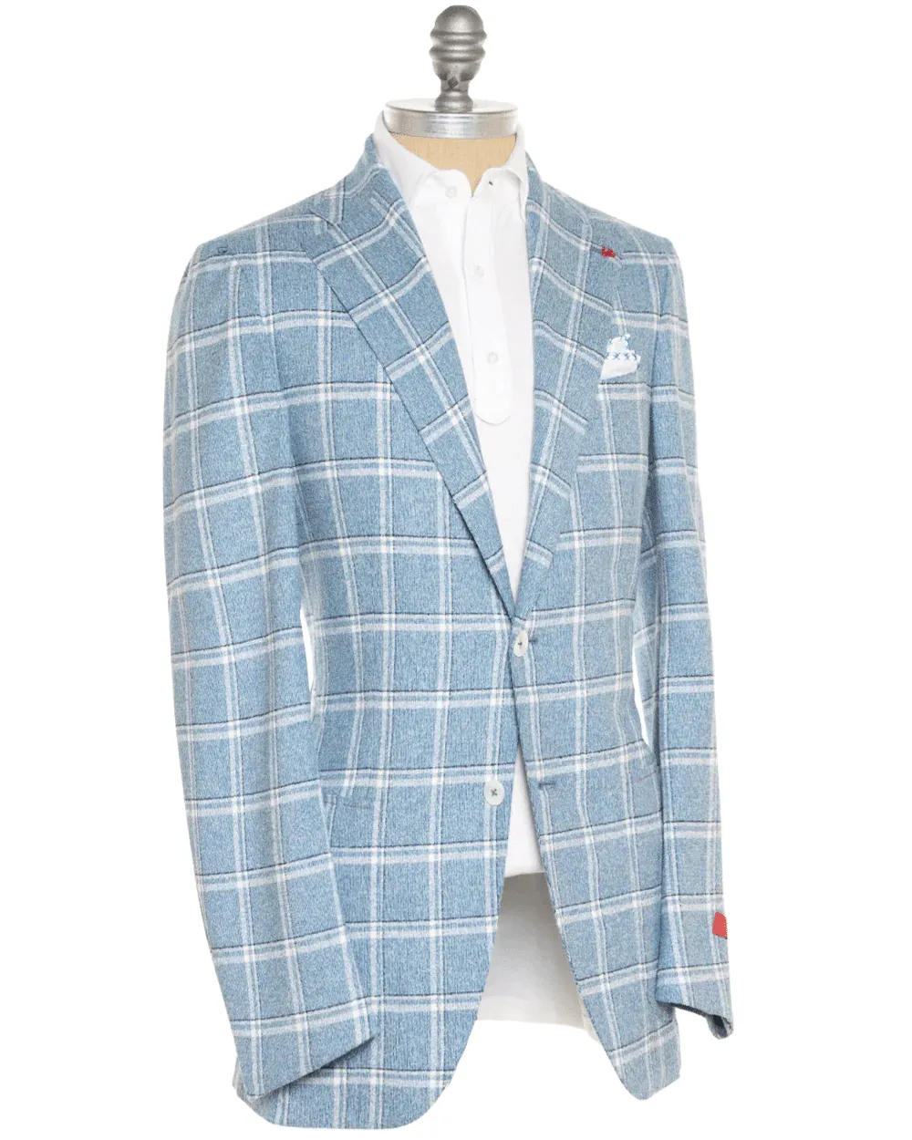 Blue and White Textured Windowpane Sportcoat