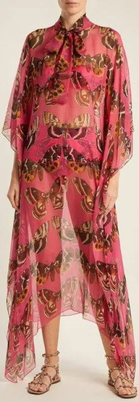 Butterfly Print Chiffon Kaftan Dress