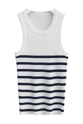 'Cecily' Stripe Sleeveless Knitted Top (2 Colors)