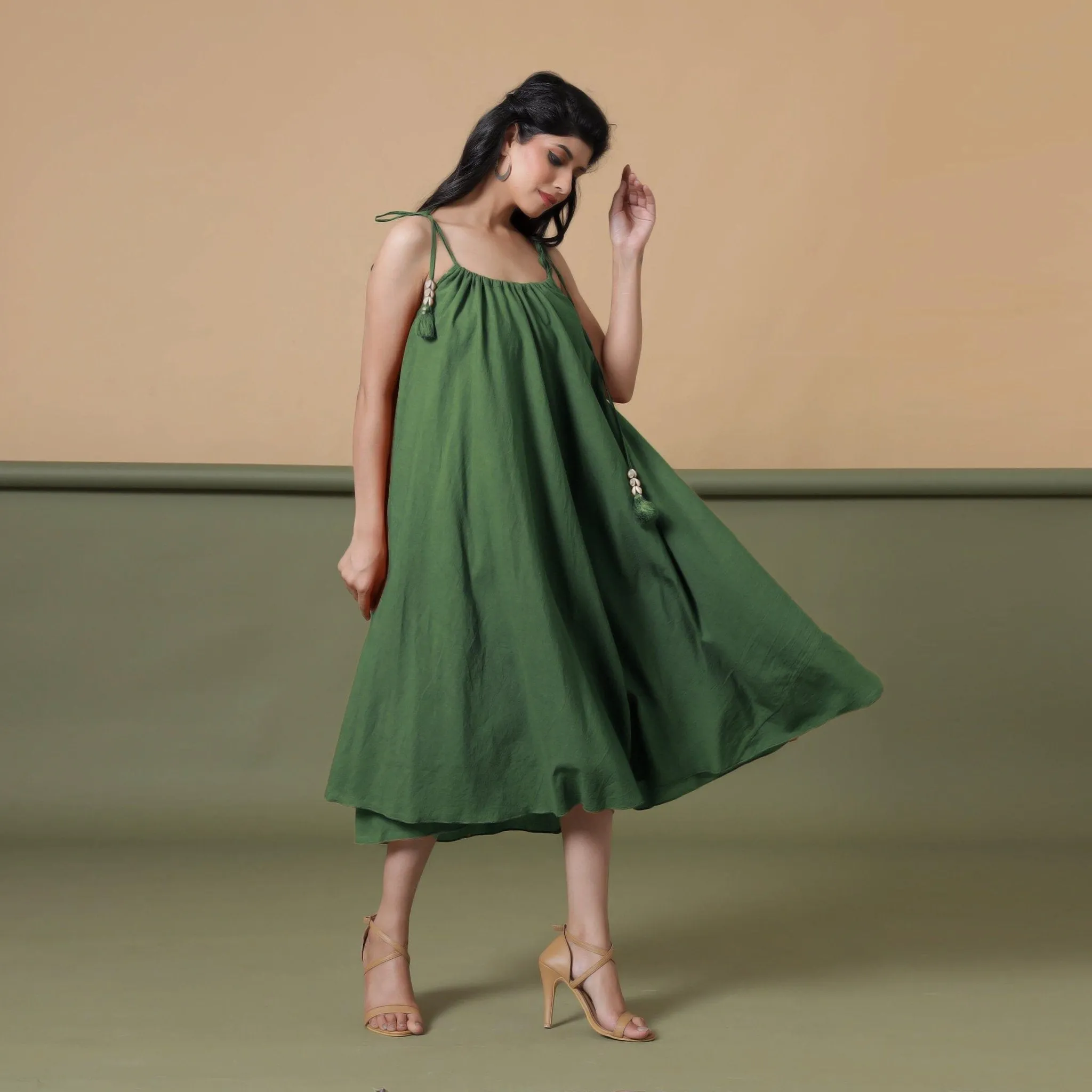 Convertible 3-Way Forest Green Tie-Dye Cotton Skirt Dress