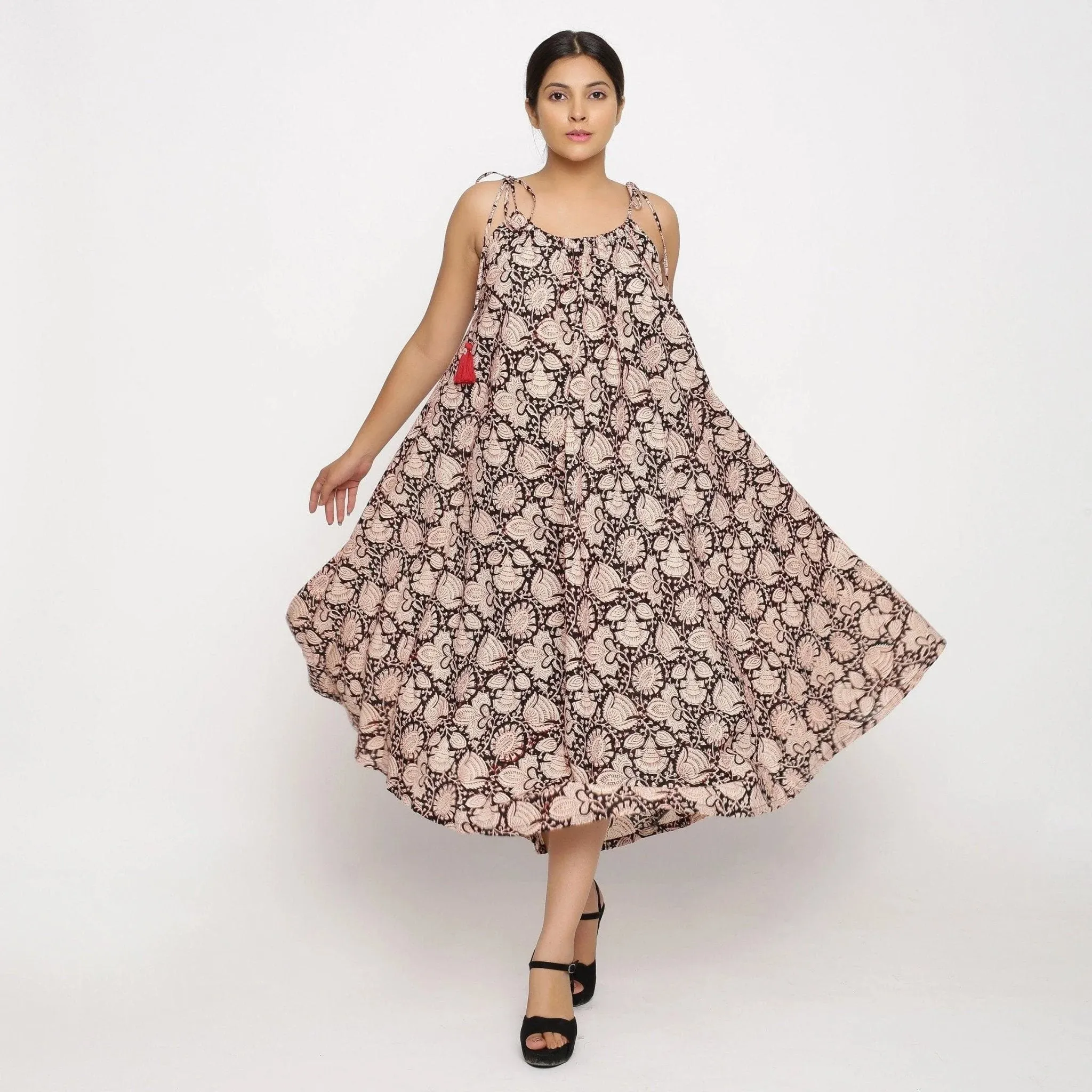 Convertible Block Print 3-Way Beige Cotton Skirt Dress