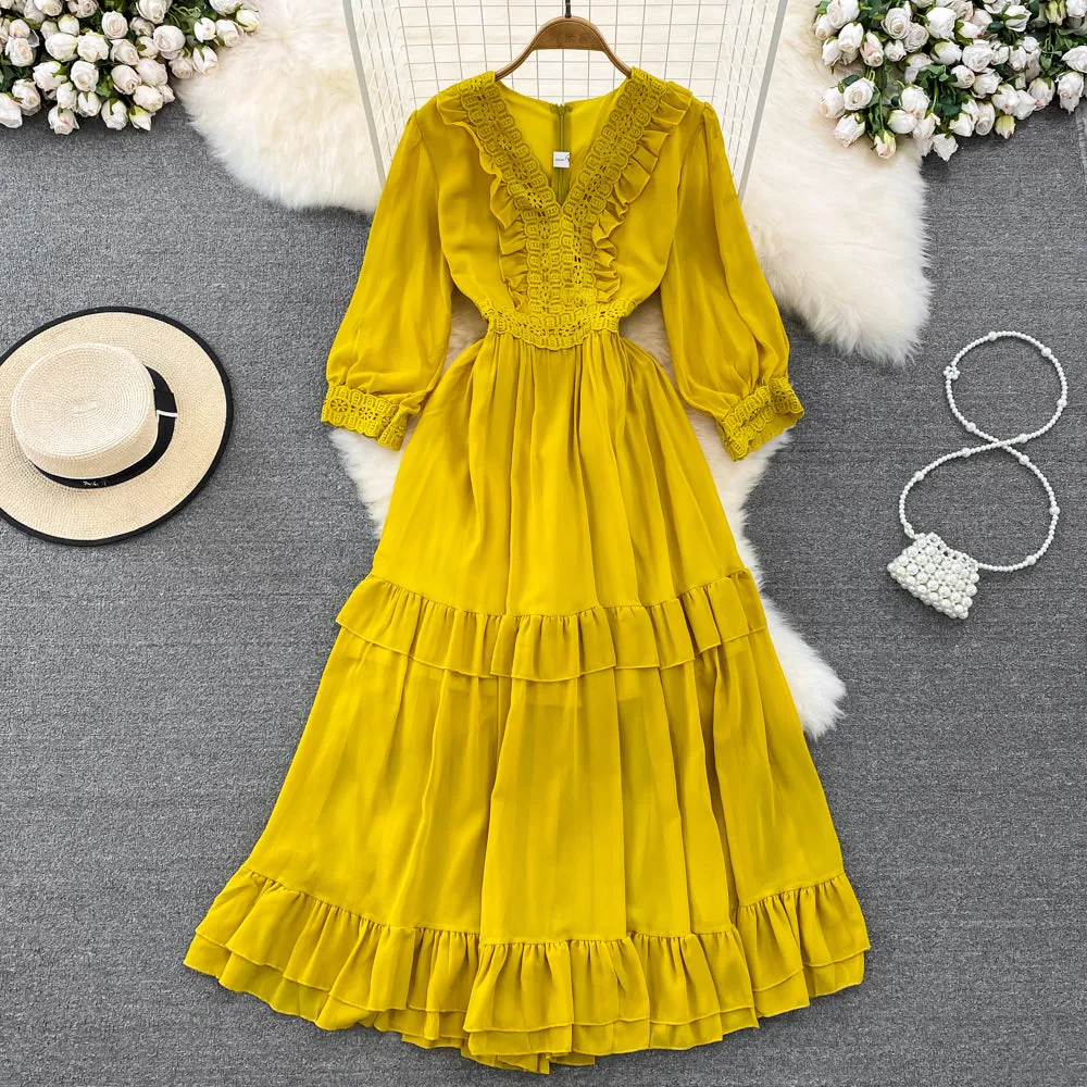 Cute A-line Chiffon Dresses, V-neck 1/2 Sleeve Fashion Dresses     S4413