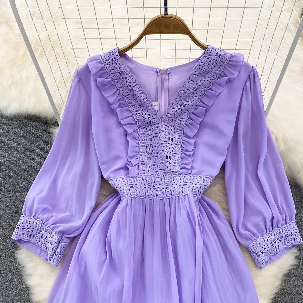 Cute A-line Chiffon Dresses, V-neck 1/2 Sleeve Fashion Dresses     S4413