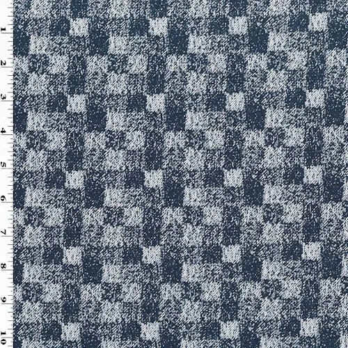 Dark Navy Blue/White Texture Checkered Jacquard Jacketing Fabric