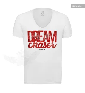 Dream Chaser Mens White T-shirt Slim Fit Motivation Tee MD877