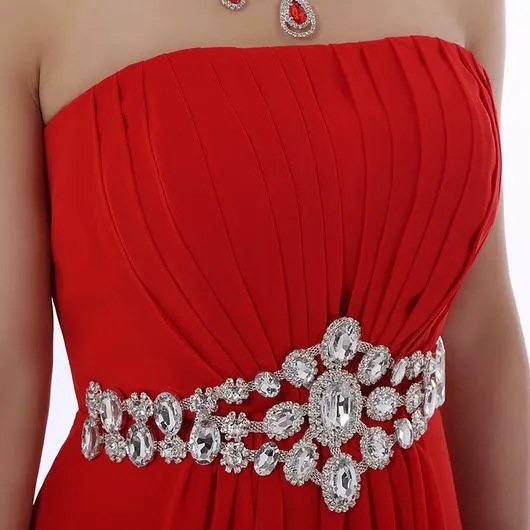 Evening  party prom dress with bling crystal waist and lace up back