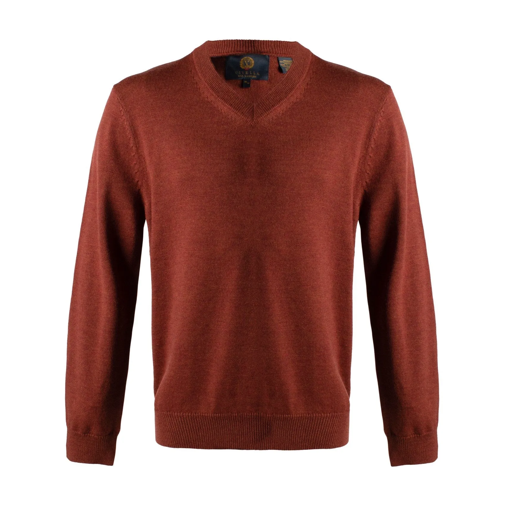 Extra Fine 'Zegna Baruffa' Merino Wool V-Neck Sweater in Rust by Viyella