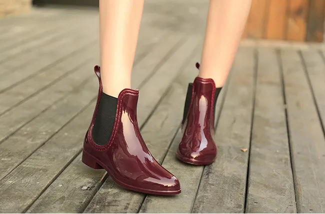 Fashion Solid Color Elastic Decoration Girl Low-top Rain Boots | Brodtica.com