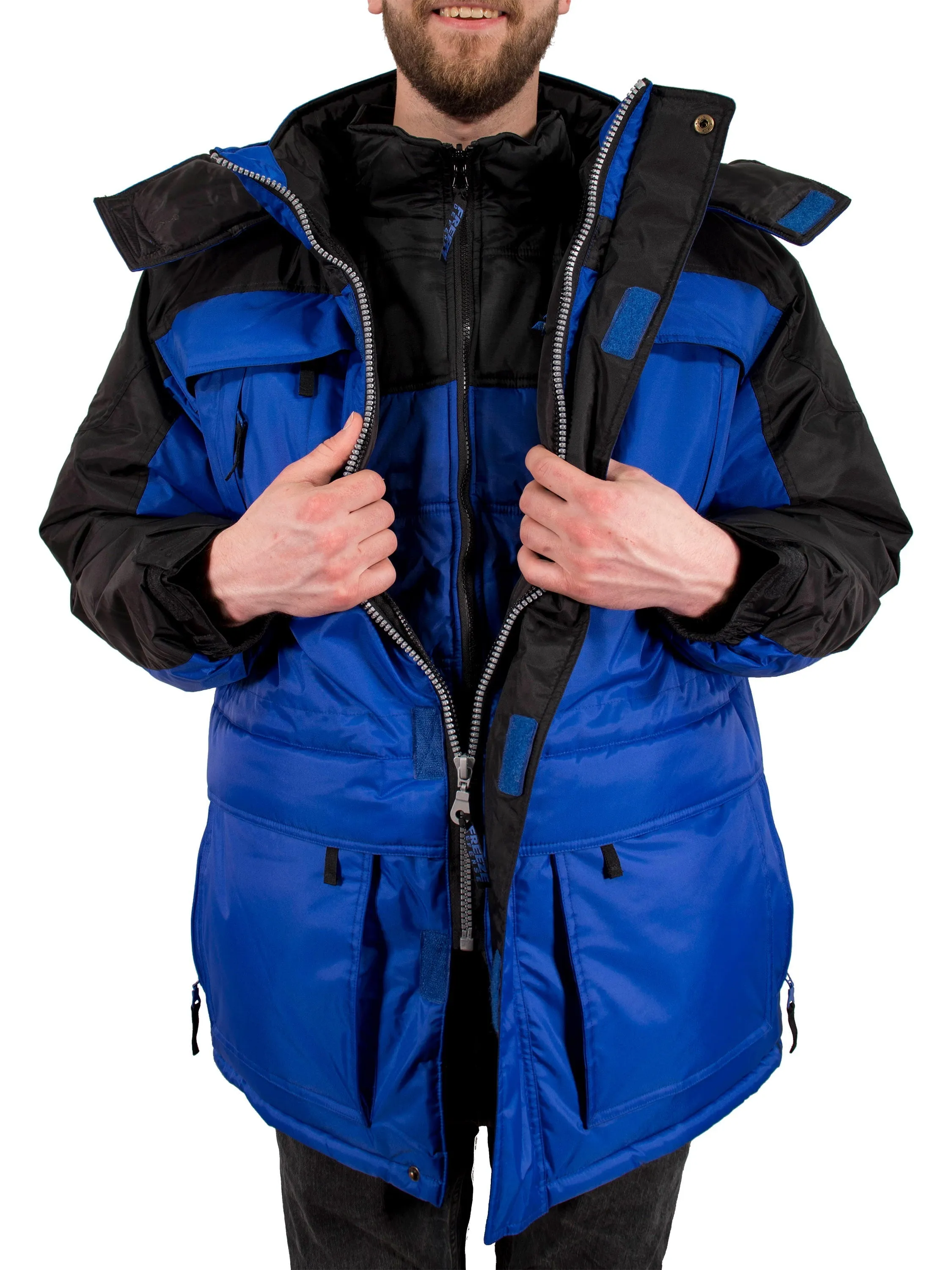 Freeze Defense Warm Men's 3in1 Winter Jacket Coat Parka & Vest (Medium, Blue)