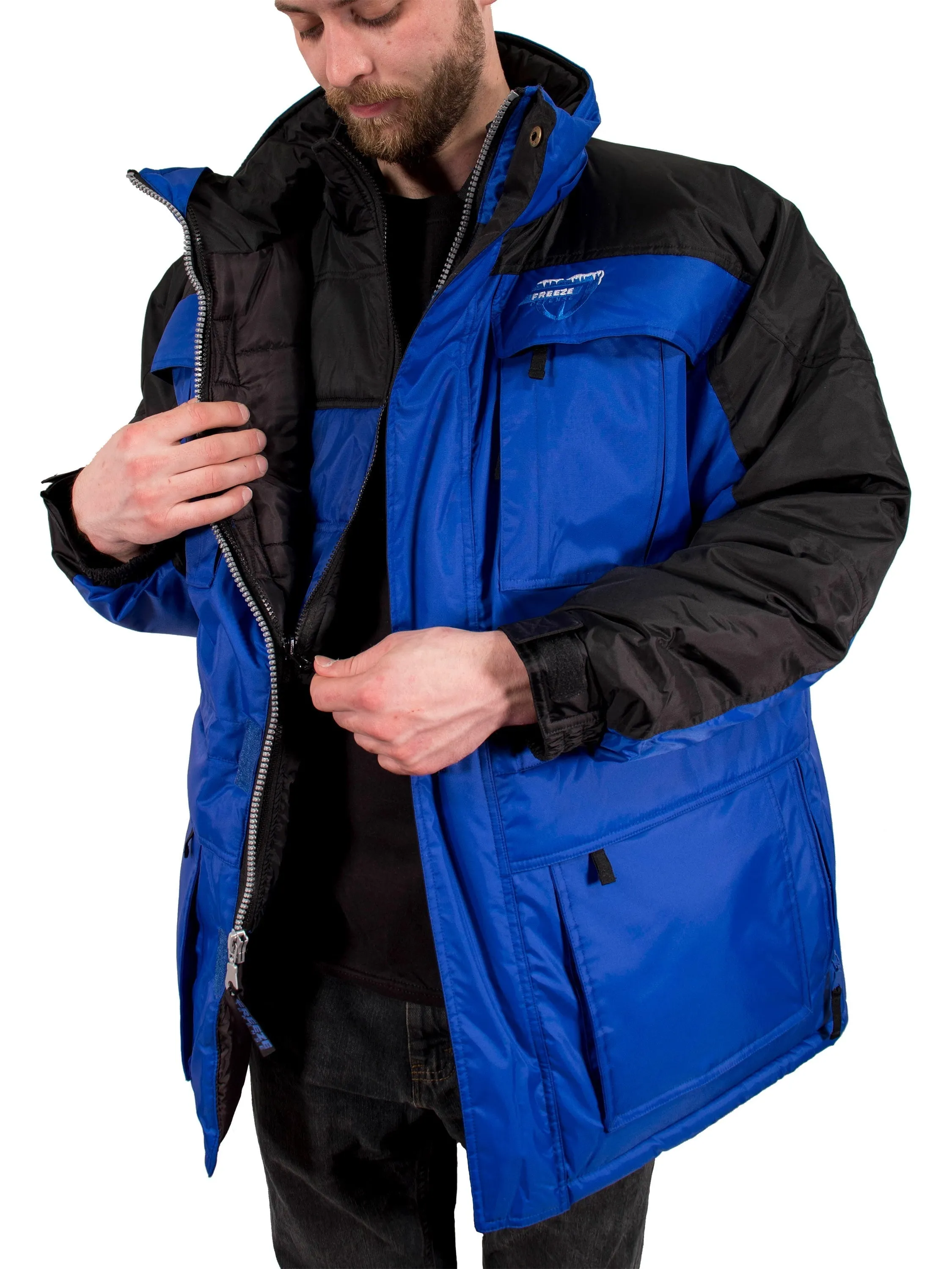 Freeze Defense Warm Men's 3in1 Winter Jacket Coat Parka & Vest (Medium, Blue)