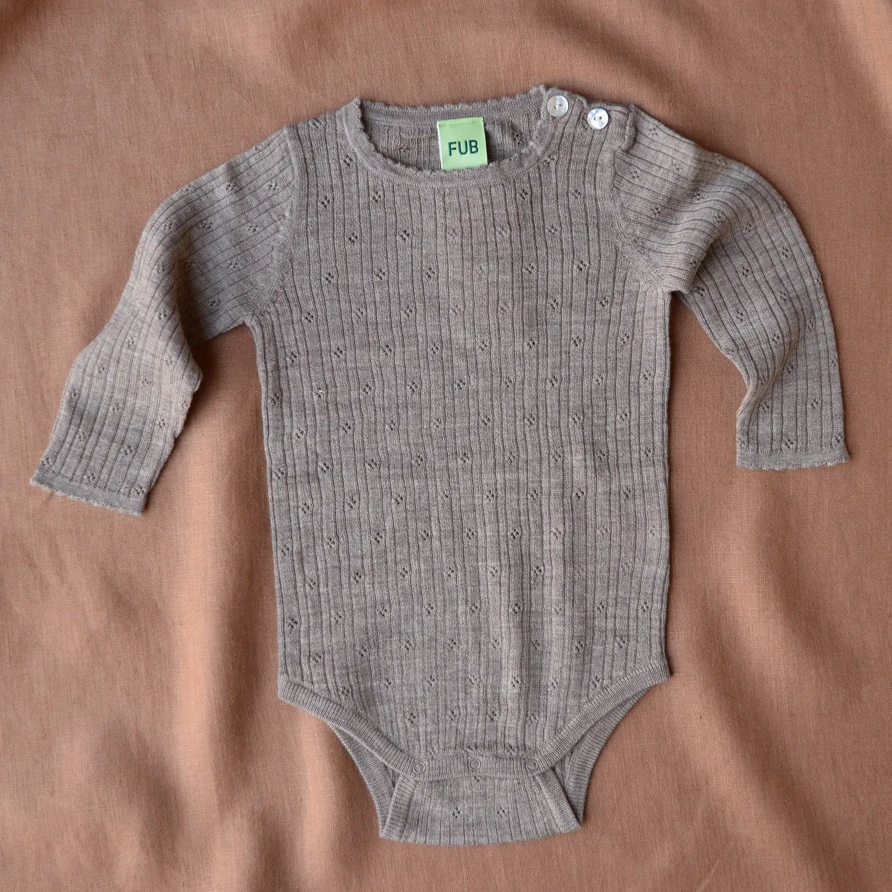 FUB Pointelle Baby Body Long Sleeve 100% Merino (0m-3y)