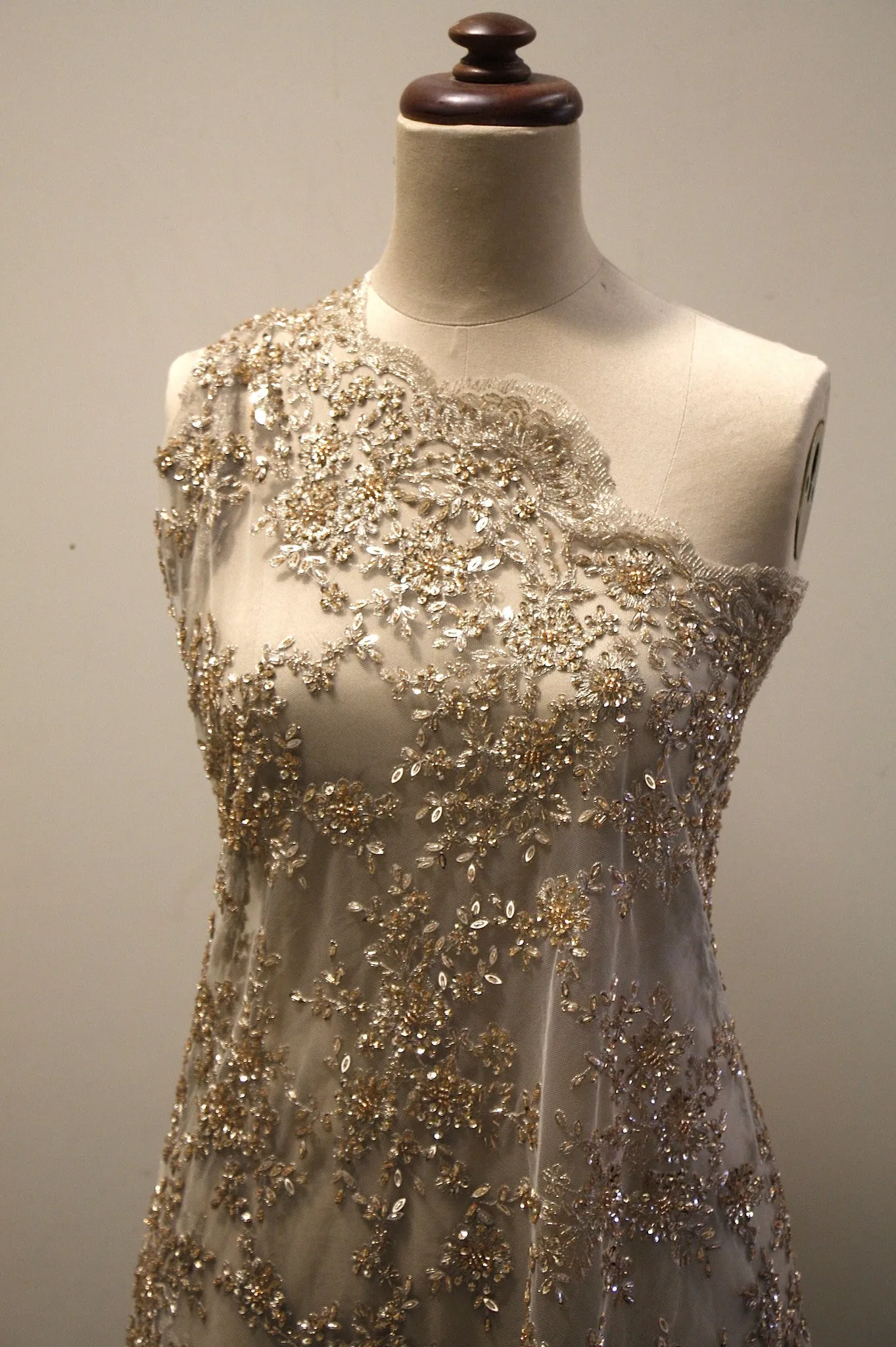 Gold Embroidered Beaded Tulle