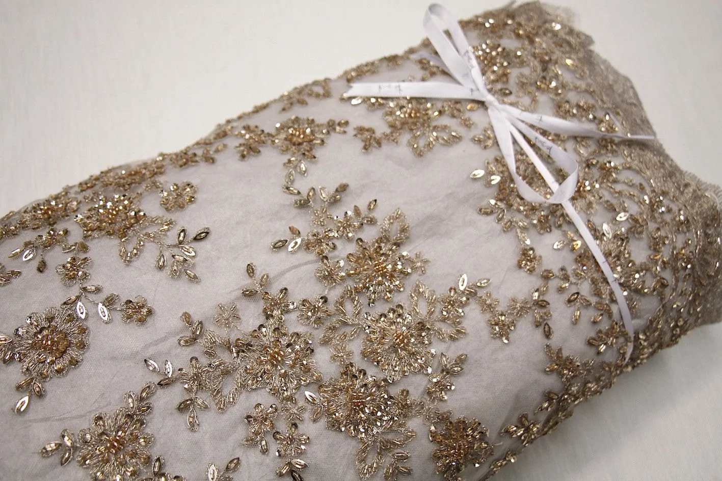 Gold Embroidered Beaded Tulle