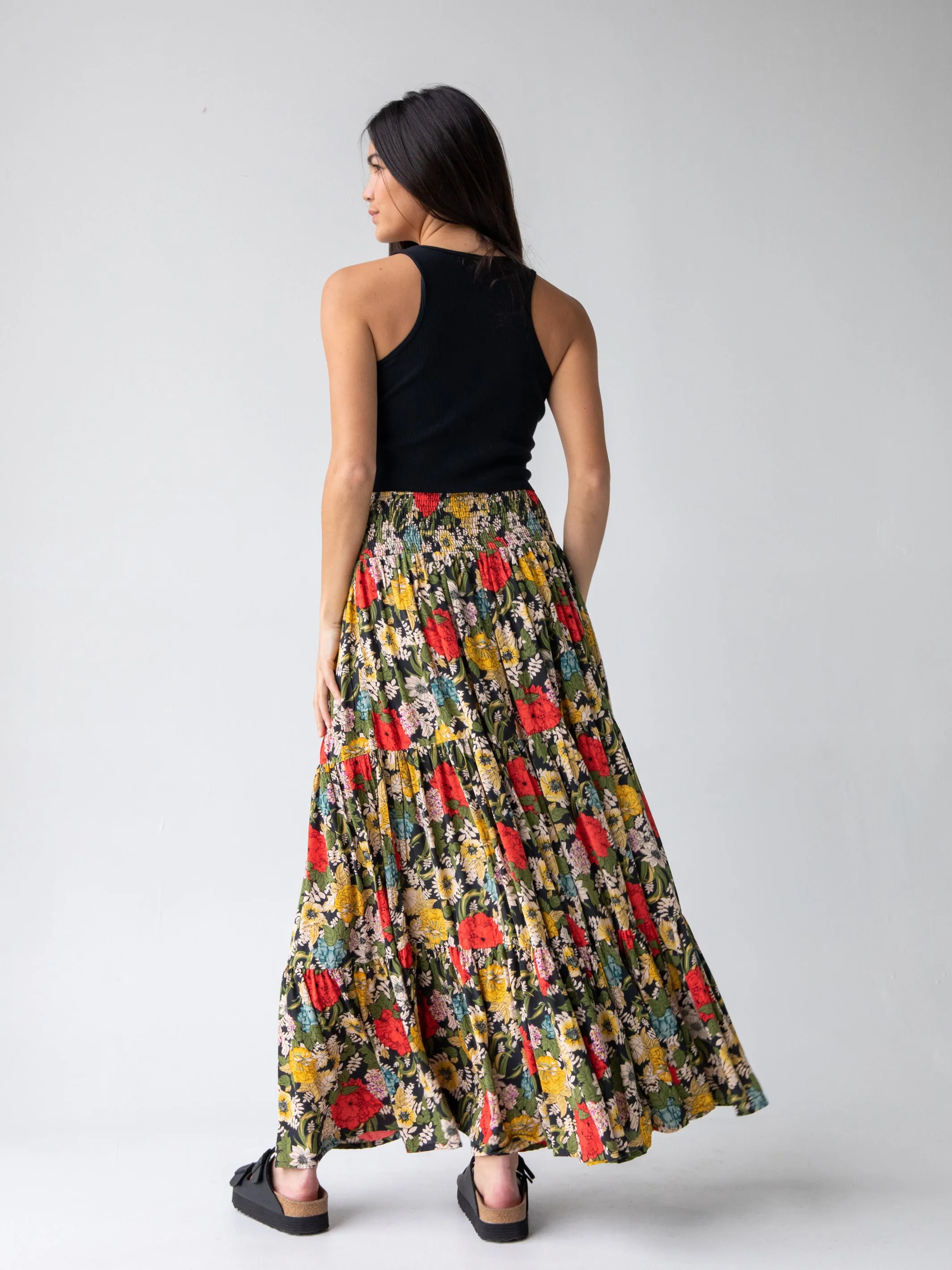 Hanna Convertible Maxi Skirt - Black Red Poppy