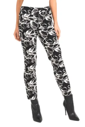 Joseph Ribkoff 193832 Black/White/Brown Floral Patterned Cropped Pant