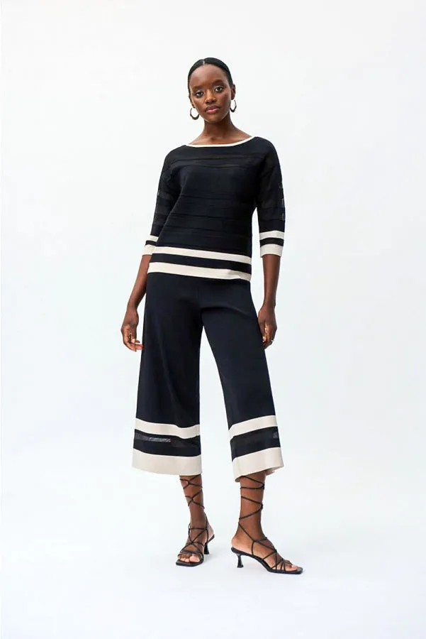 Joseph Ribkoff 231938 Striped Mesh Cuff Culotte Pants