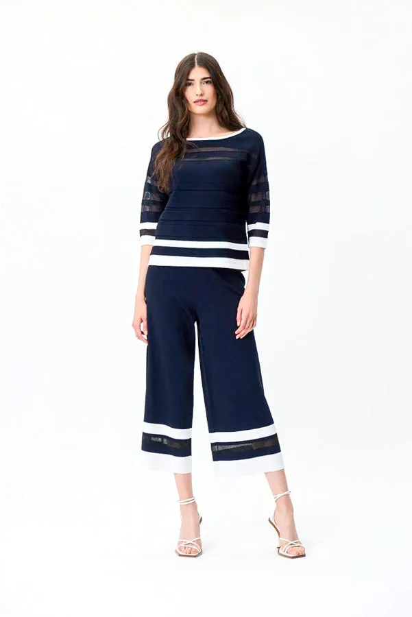 Joseph Ribkoff 231938 Striped Mesh Cuff Culotte Pants