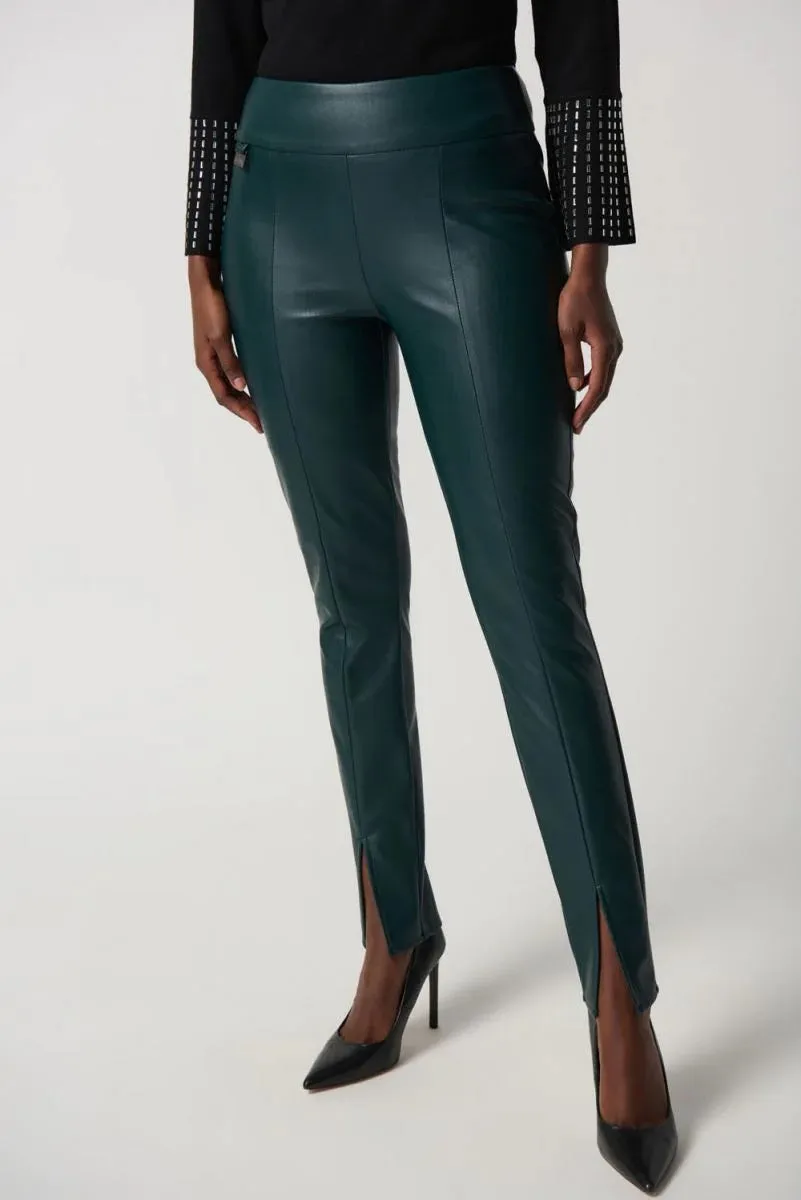 Joseph Ribkoff 234148 Faux Leather Split Front Pull On Skinny Ankle Pants