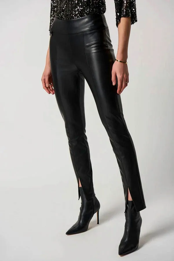 Joseph Ribkoff 234148 Faux Leather Split Front Pull On Skinny Ankle Pants