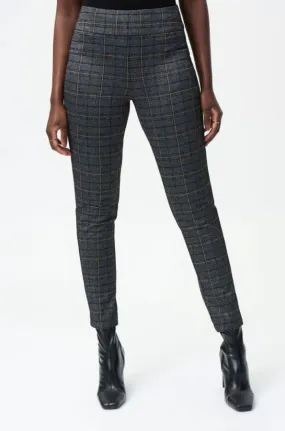 Joseph Ribkoff Dark Grey Plaid Pull On Slim Pants 224091