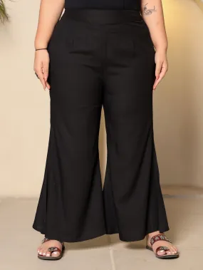 Juniper Black Modal Rayon Women Partially Elasticated Plus Size Bell Bottom Pants With Single Side Pocket