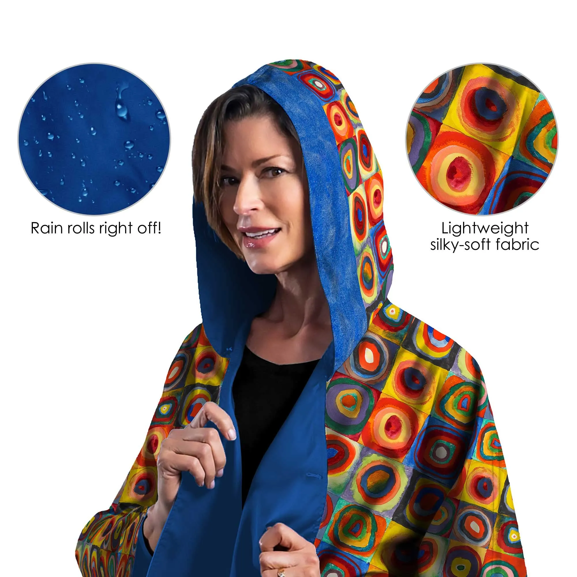 Kandinsky Circles Womens Rain Cape - Rainproof Breathable Rain Poncho