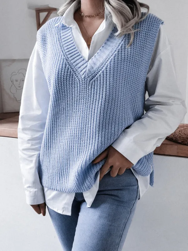 Knitted V Neck Sweater Vest