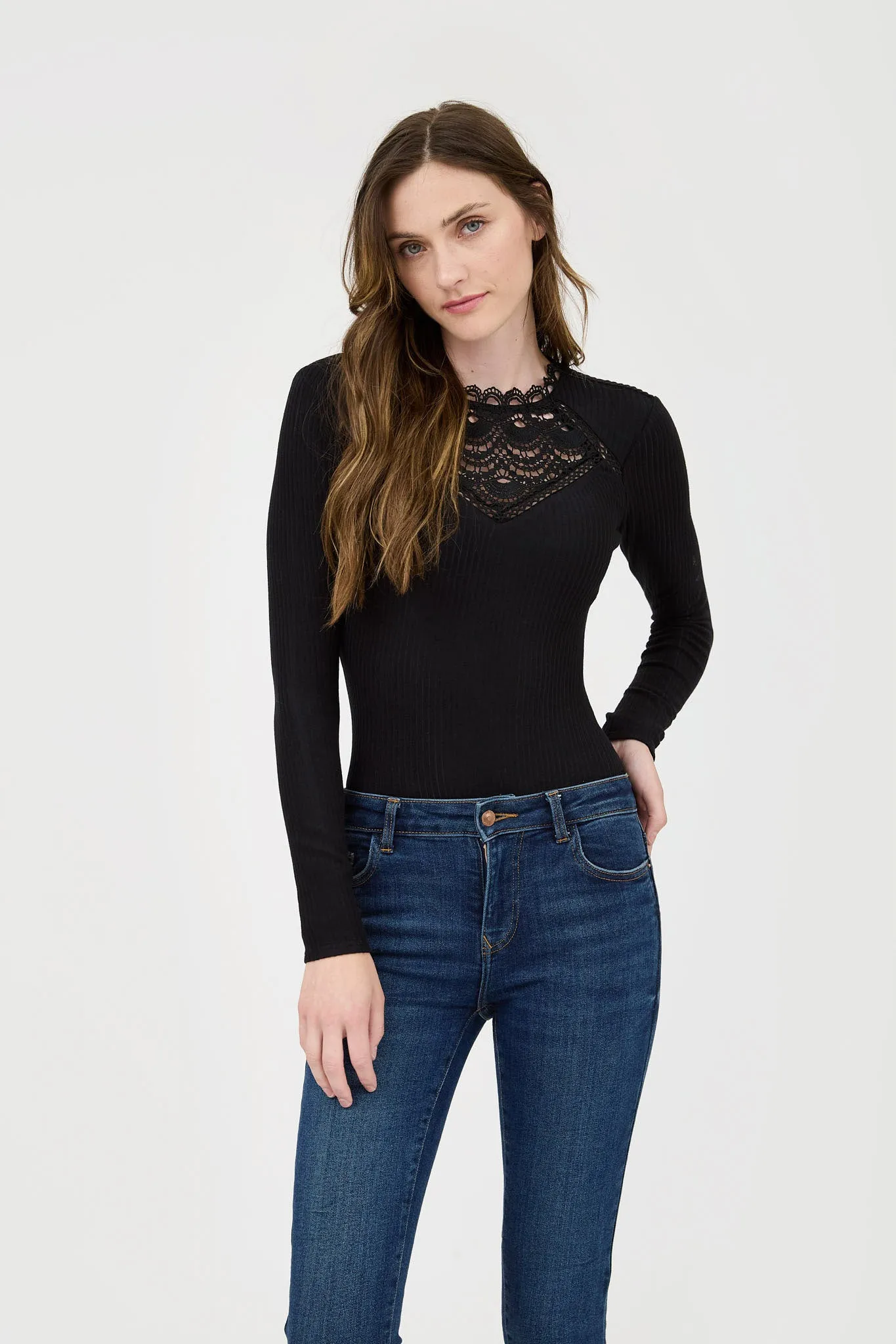 Lace Neckline Tops - 2 Colors!