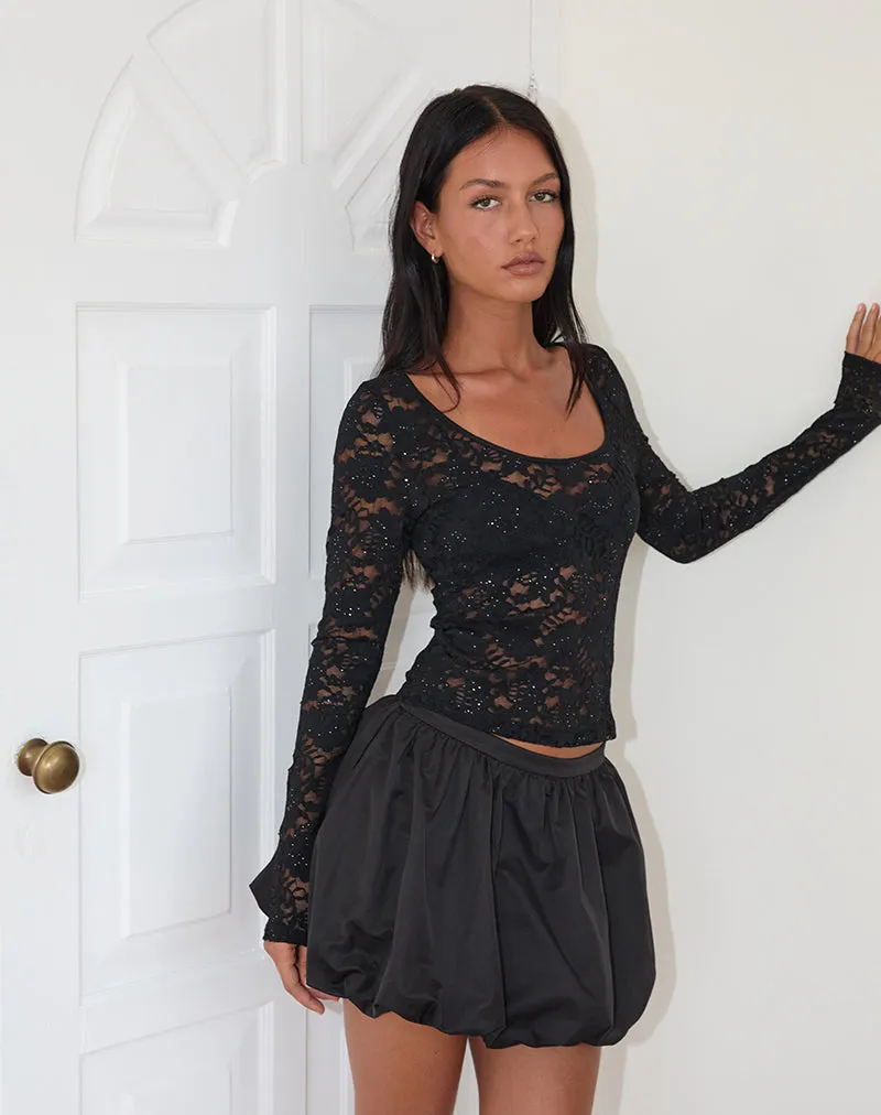 Lainey Unlined Long Sleeve Top in Black Sequin Lace