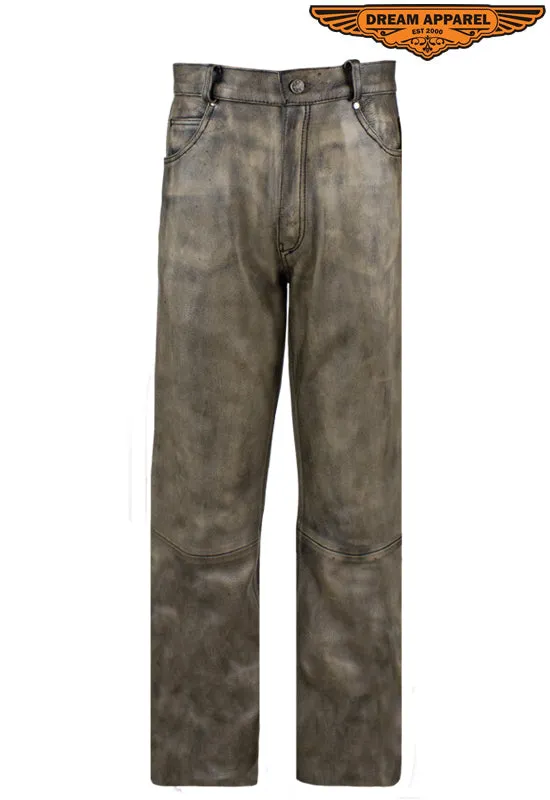 Mens Distressed Brown Leather Motorcycle Pants