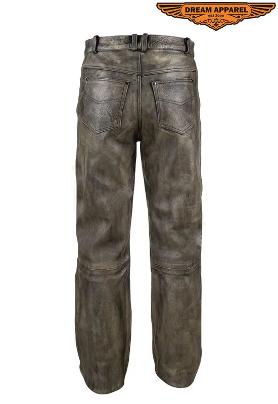 Mens Distressed Brown Leather Motorcycle Pants