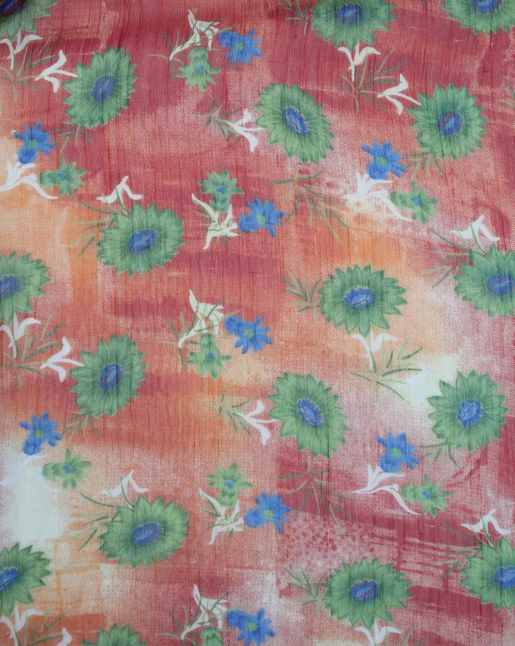 Orange And Multicolor Floral Print Polyester Chiffon Fabric