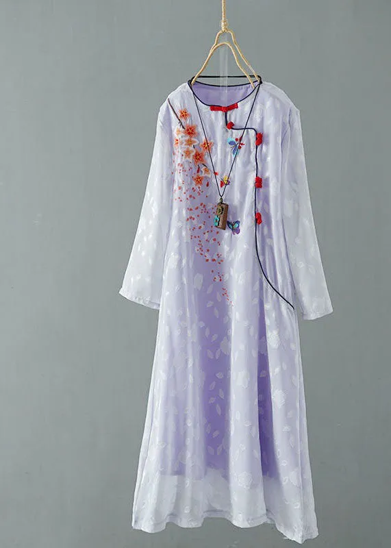 Purple Patchwork Chiffon Dresses Embroideried Chinese Button Spring LY1721