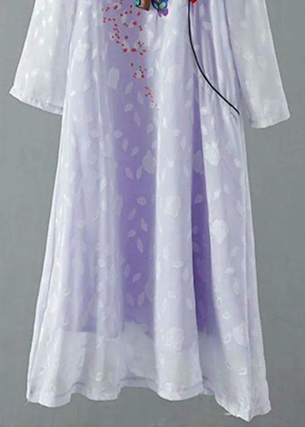 Purple Patchwork Chiffon Dresses Embroideried Chinese Button Spring LY1721