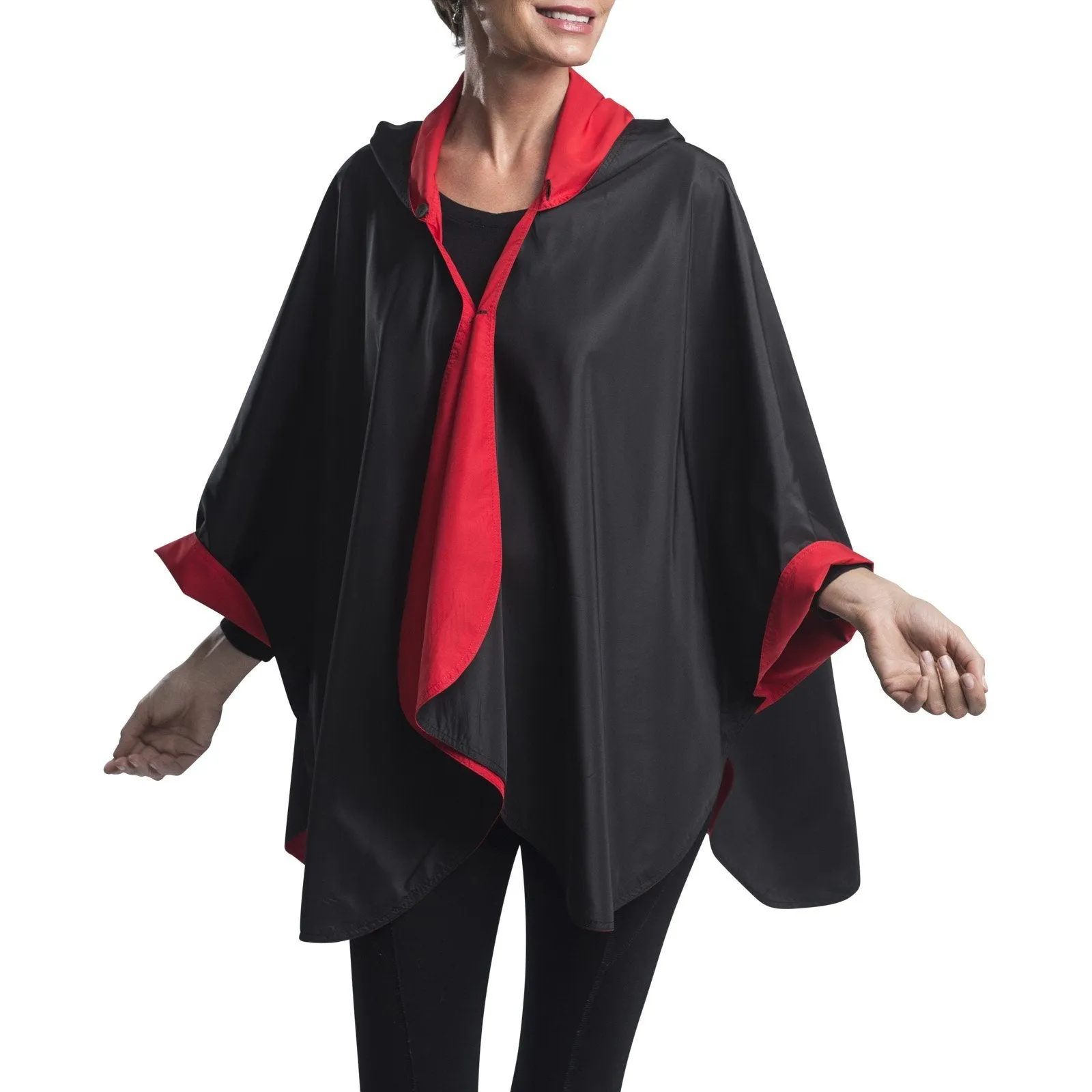 RainCaper Black & Crimson Travel Cape & Womens Rain Coat