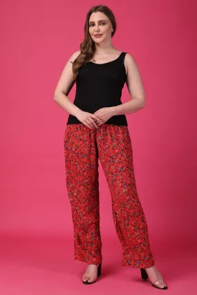 Red Floral Printed Pants