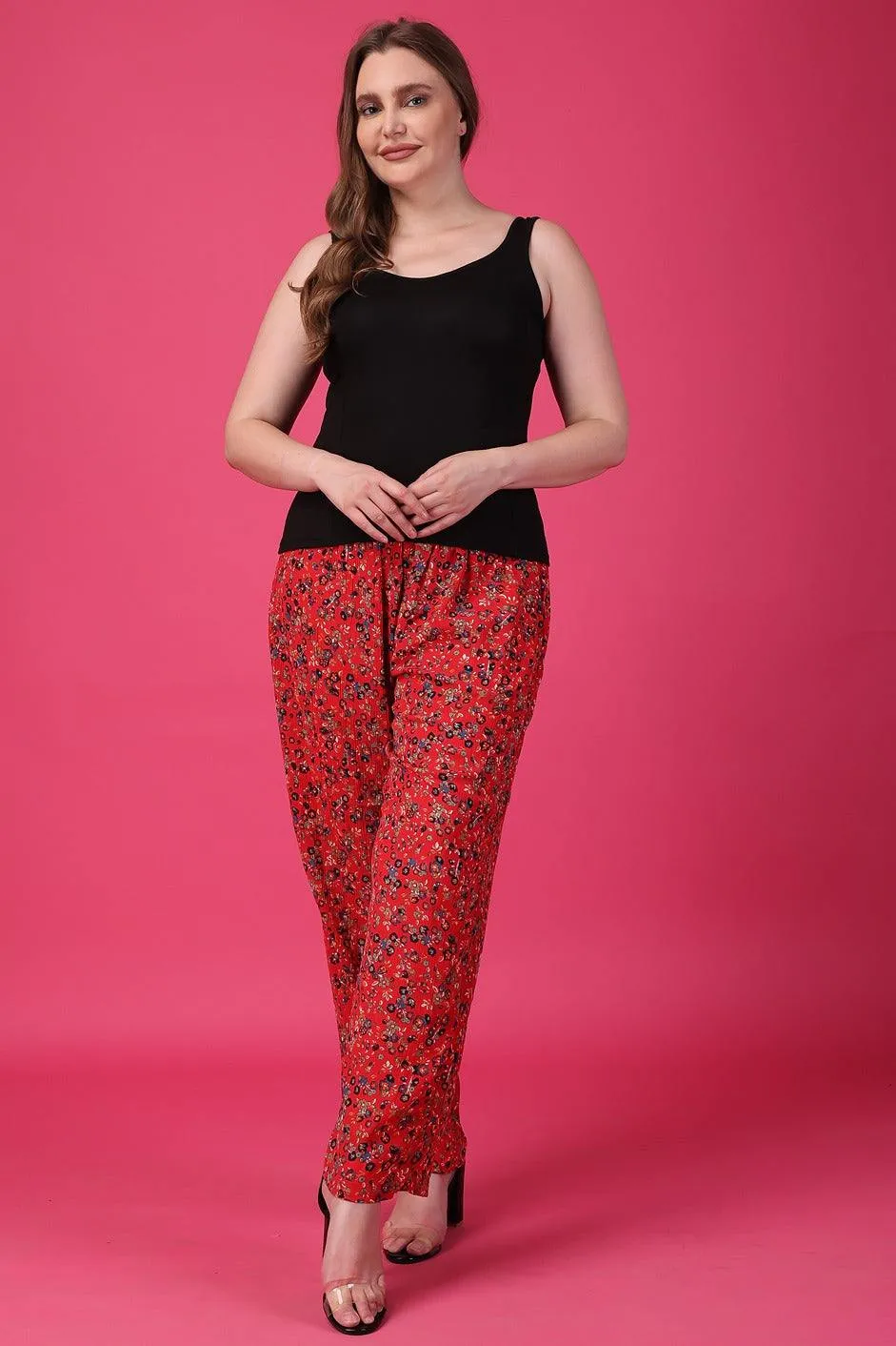 Red Floral Printed Pants