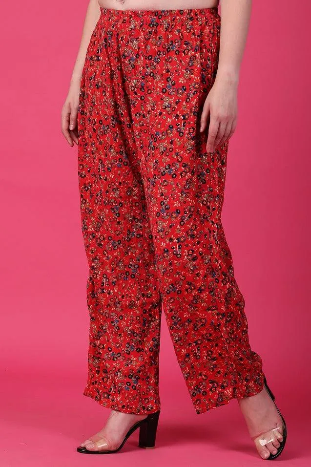 Red Floral Printed Pants