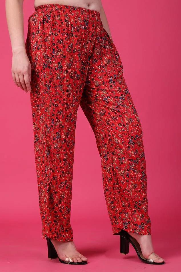 Red Floral Printed Pants