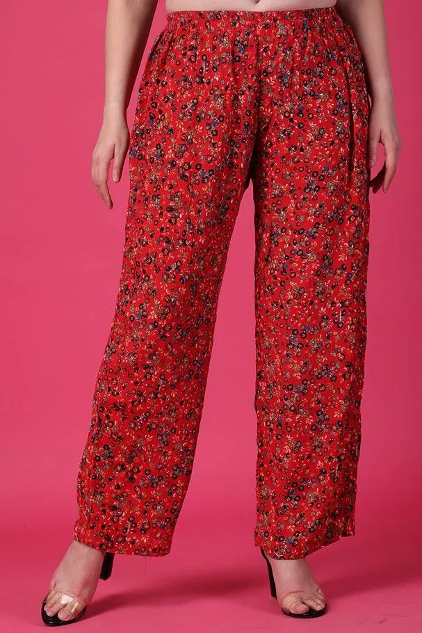 Red Floral Printed Pants