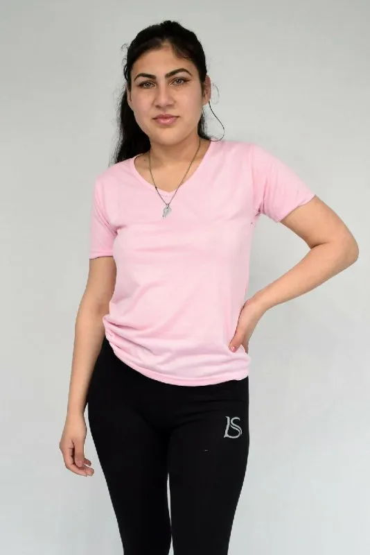 Short-Sleeved V Neck Women's T Shirt in Dark Pink