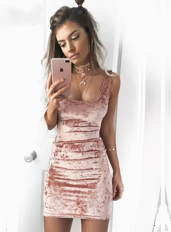 TastyHottie - Velvet Vest Dress Sexy Women Square Collar Backless Dress