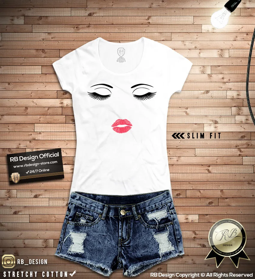 Women's Tredny Eyelashes Lips T-shirt Cool Tumblr Stylish Top WD312